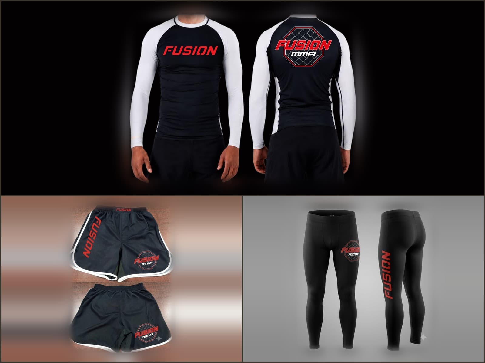 Pack textile : rashguard + short + legging - Fusion MMA